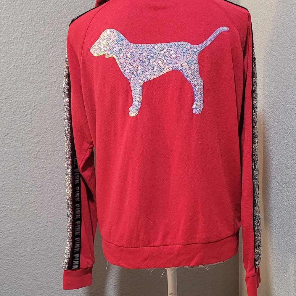 PINK Victoria's Secret Red Hoodie with Black Accents - Picture 6 of 14